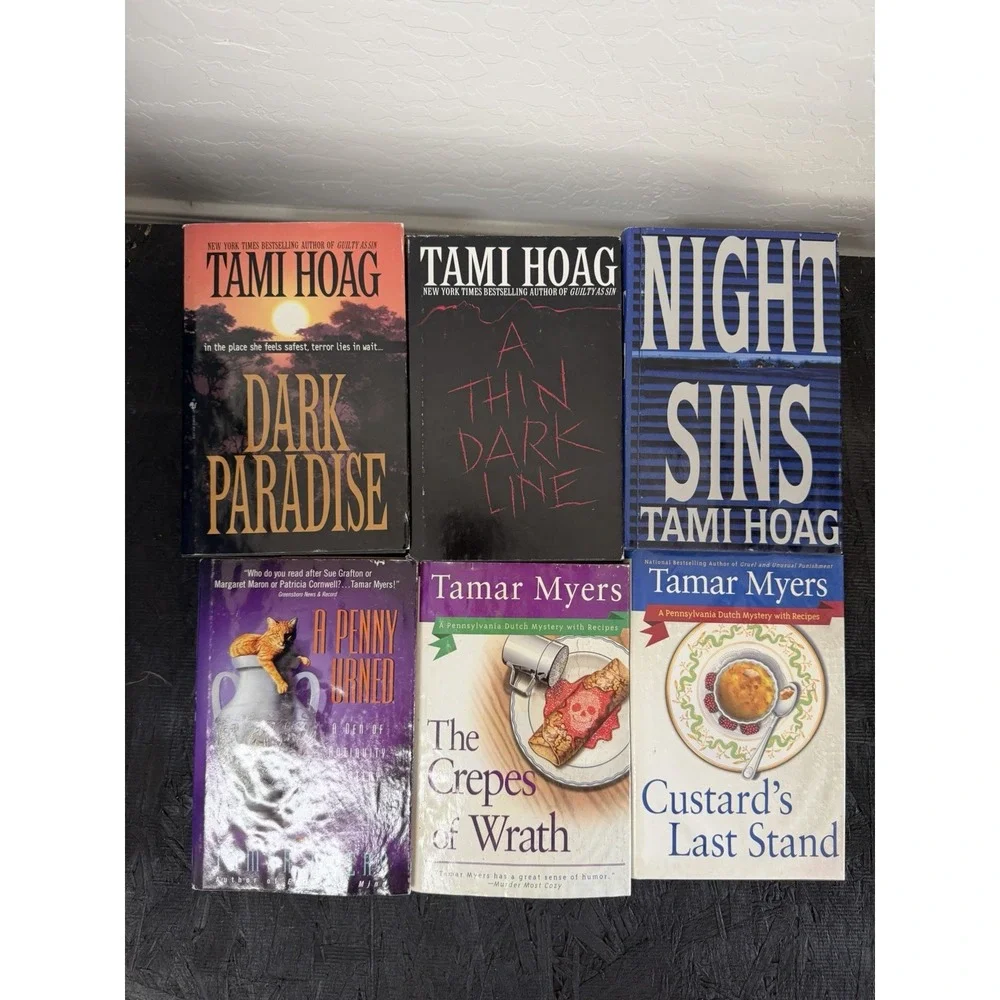 Lot of 6 Tami Hoag / Tamar Myers murder mystery, horror, fiction hardback books